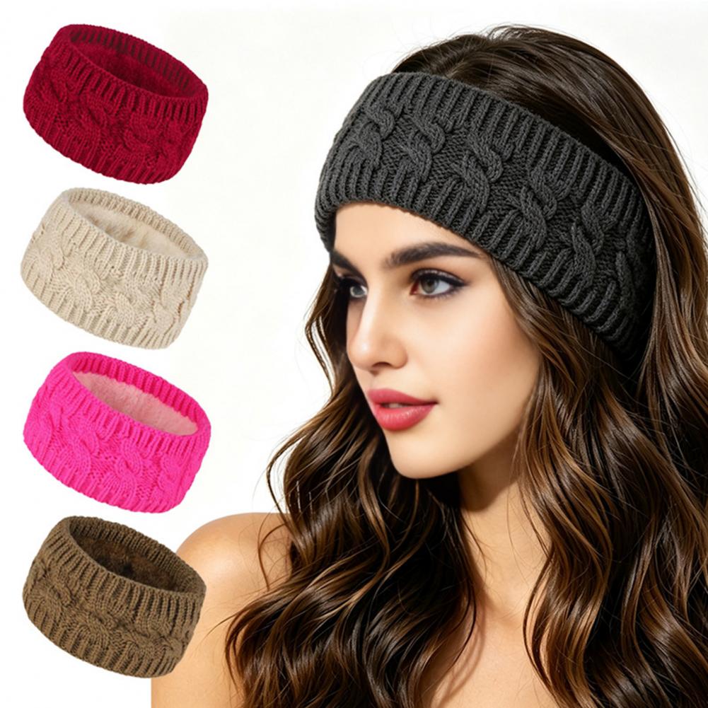 Fleece Ear Warmer Band - Bandeau en tricot élastique pour femmes,